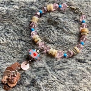 Pink Glass & Mother of Pearl silver-tone Bracelet